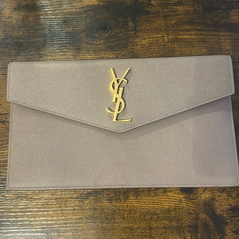 YSL Uptown Clutch in beige